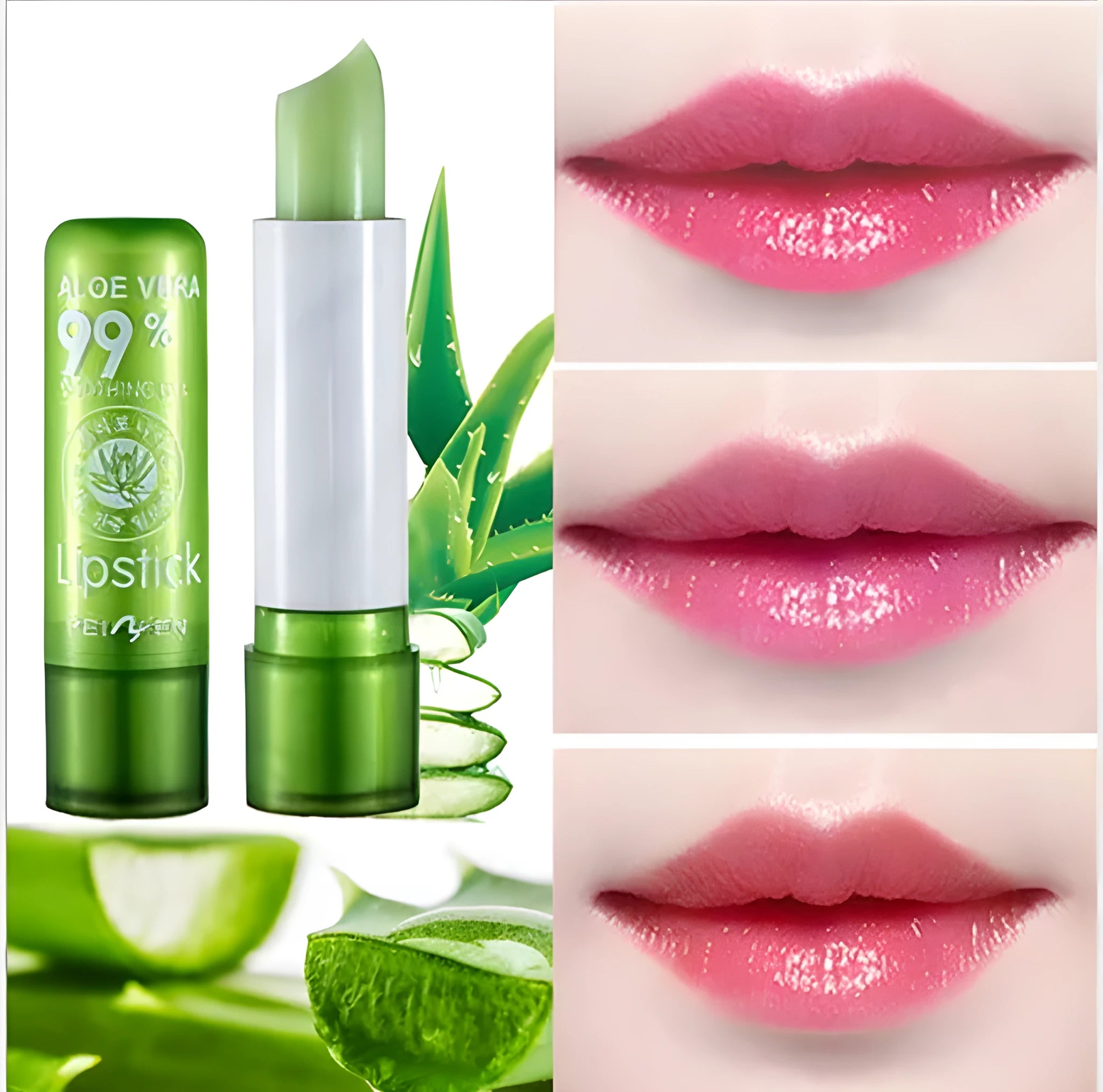Aloe moisturising colour-changing lipstick with waterproof long lasting pink shade