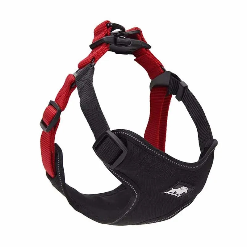 Dog leash and collar set made of Oxford cloth and breathable mesh with zinc alloy clip, black red colour, size M