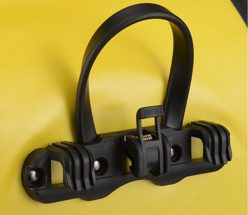 Bicycle waterproof bag made of nylon cloth and waterproof fabric, black colour, shown on a bike for cycling storage