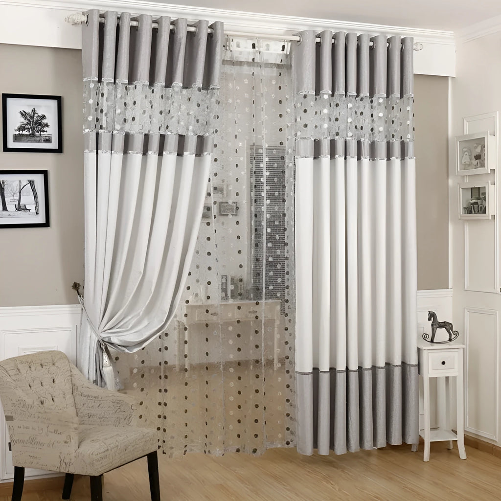 Blackout curtain panel showing custom sizing options and three hanging style choices: hook, Korean hook, and rings