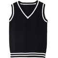 Women's slim fit V-neck acrylic waistcoat sweater with striped stitching in multiple colours.