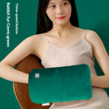 USB hand warmer with rabbit fur cover, three gear button, available in dark green, gray, and pink