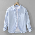 Men's Japanese cotton linen long sleeve loose cardigan blouse in light green