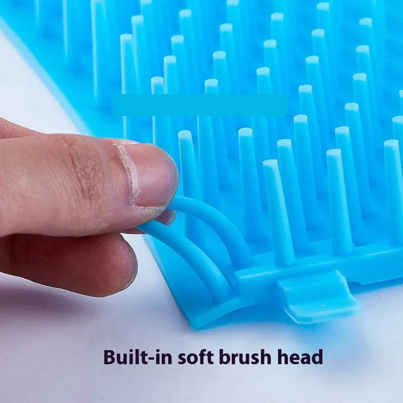 Blue silicone and plastic dog foot wash bucket for pet grooming