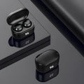 Black in-ear stereo Bluetooth headset with NFC touchpoint for instant pairing.