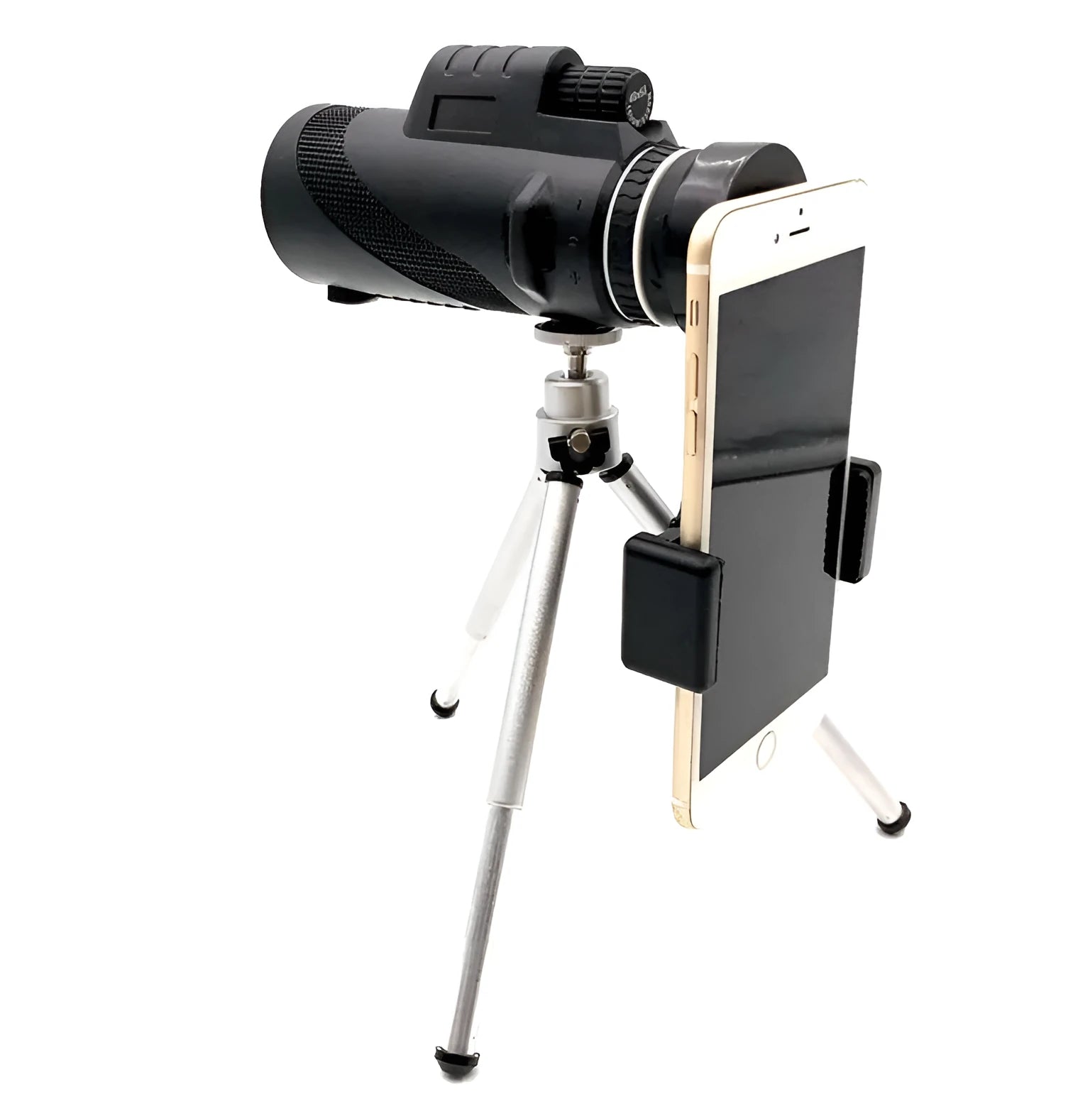 Black 40x60 HD monocular telescope with smartphone compatibility for long-range observation.