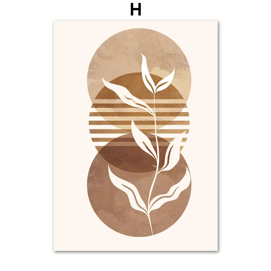 Geometric line leaves abstract boho canvas painting, oil on canvas, frameless, multiple size options