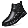 Men's black genuine leather worker boots with warm lining, non-slip round toe, sizes 38-44
