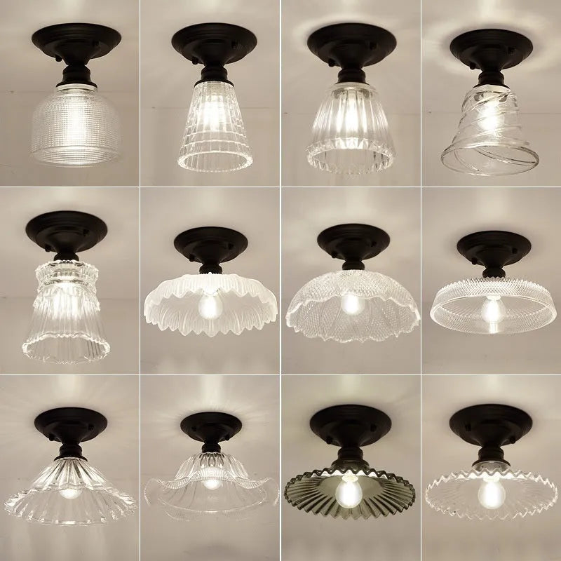 American retro single-head ceiling lamp with a glass cover shade