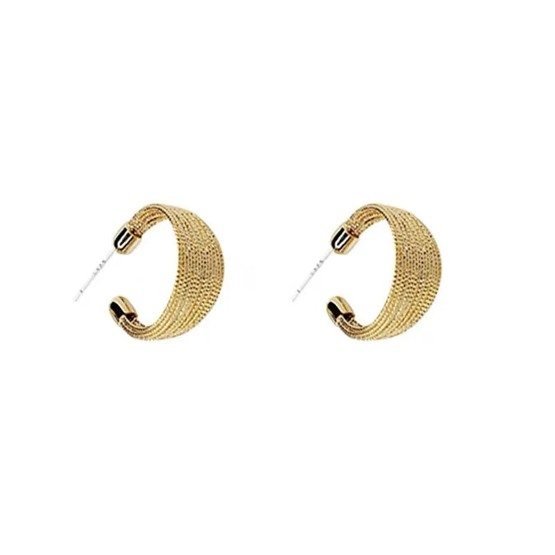 Multi-layer geometric bracelet earrings in gold and silver with stud and clip options