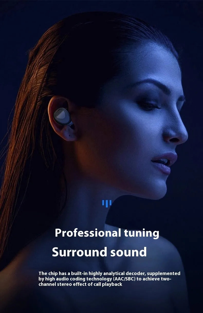 Bluetooth TWS sports mini wireless headset in black boxed packaging, ABS earplug style