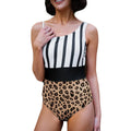 Women's leopard print one-piece swimsuit with asymmetric collar and high waist design
