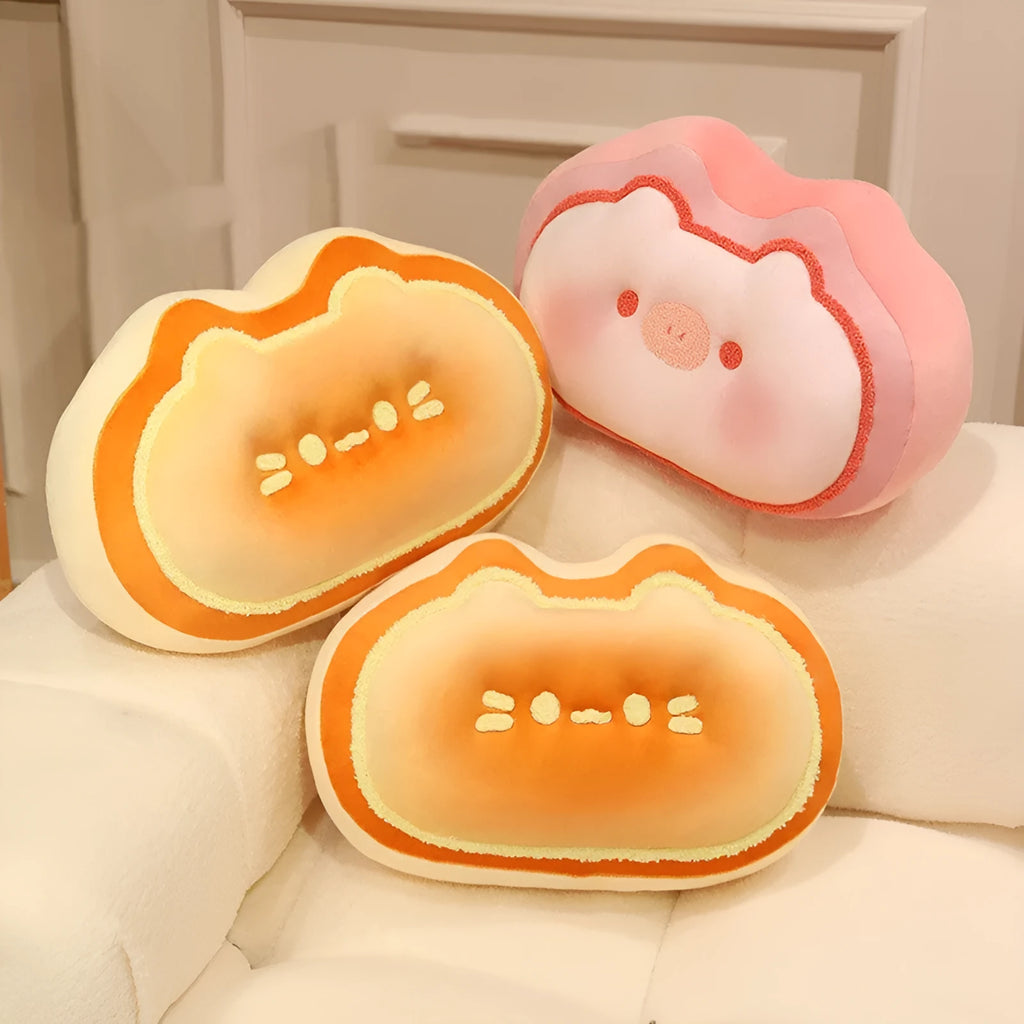 Cheese shaped plush pillow with cute kitten design in caramel colour, 40cm size