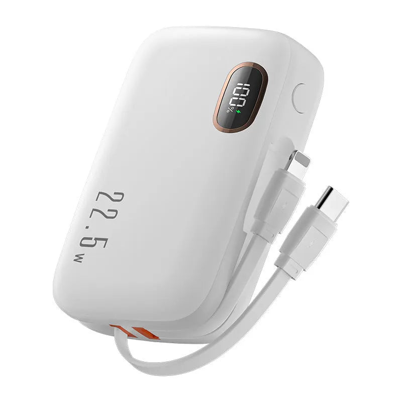 PD22.5W fast charging power bank with digital display, 10000mAh, black plastic shell, includes cable