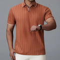Men's light grey nylon polo shirt with short sleeves on hanger