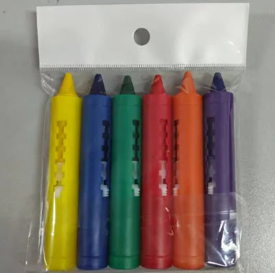 Set of 6 washable bath crayons in 6 colours with push-type PP shells for children's bath play