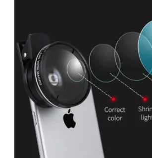 Black mobile phone wide-angle macro lens with aluminium alloy and optical glass, 0.45X and 10x magnification