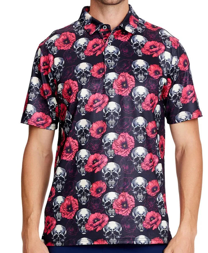 Men's 3D printed short sleeve top with zip decoration in Japanese retro style