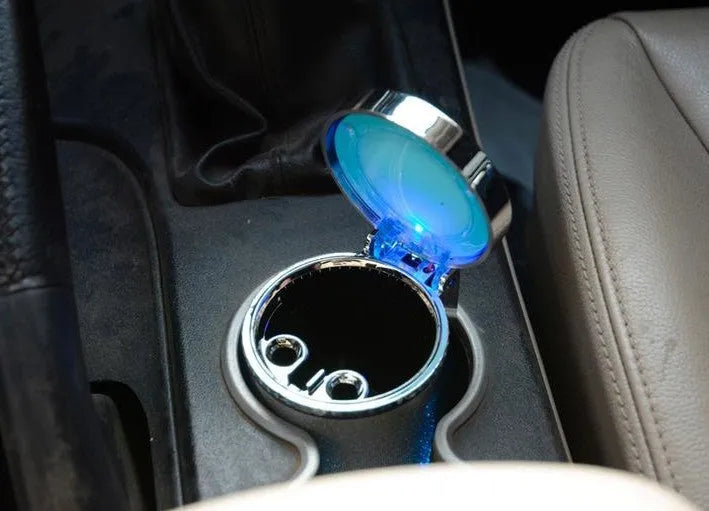 Silver car ashtray with solid mold fill and foam sealing ring for cup holder fit over 7cm