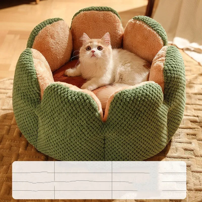Cactus petal PP cotton pet nest in green, purple, grey, or coffee, sizes S 40cm, M 50cm, L 60cm