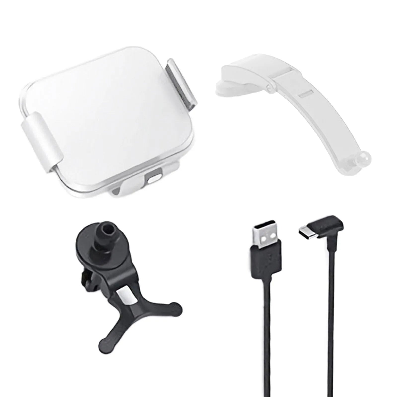 Grey on-board wireless charging bracket with folding phone holder, air conditioner clip, and suction cup mount