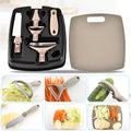 Three-piece stainless steel kitchen cutter set with wheat straw chopping board, fruit knife, and peeler