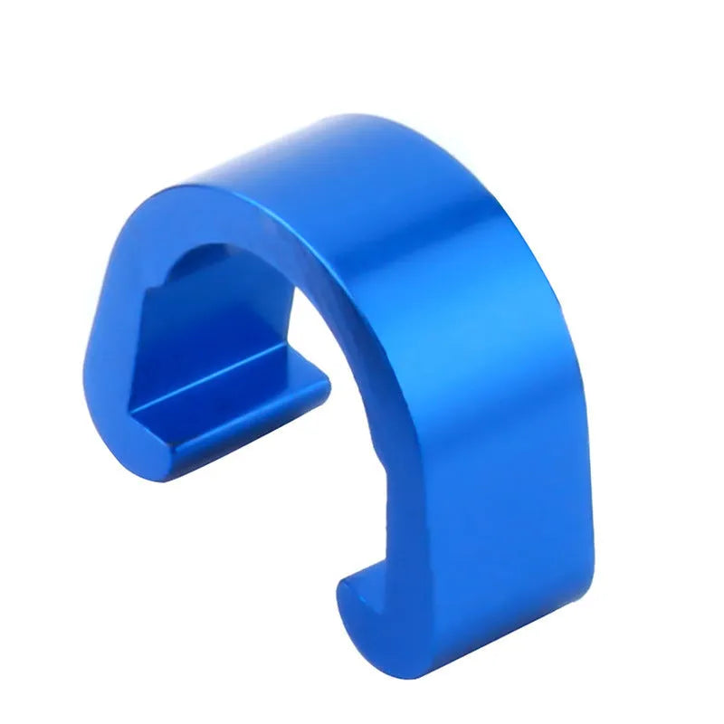 Pack of ten aluminium alloy C-shaped buckles in assorted colours including black, blue, gold, green, pink, purple, red, and silver.