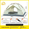 Cloud gray outdoor automatic folding camping tent with two doors and two windows, set up on grass with waterproof rainfly