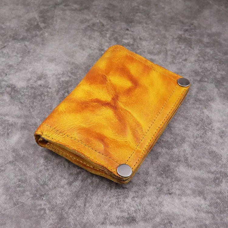 Men's genuine leather retro wallet in vertical square design with multiple card slots and coin pocket