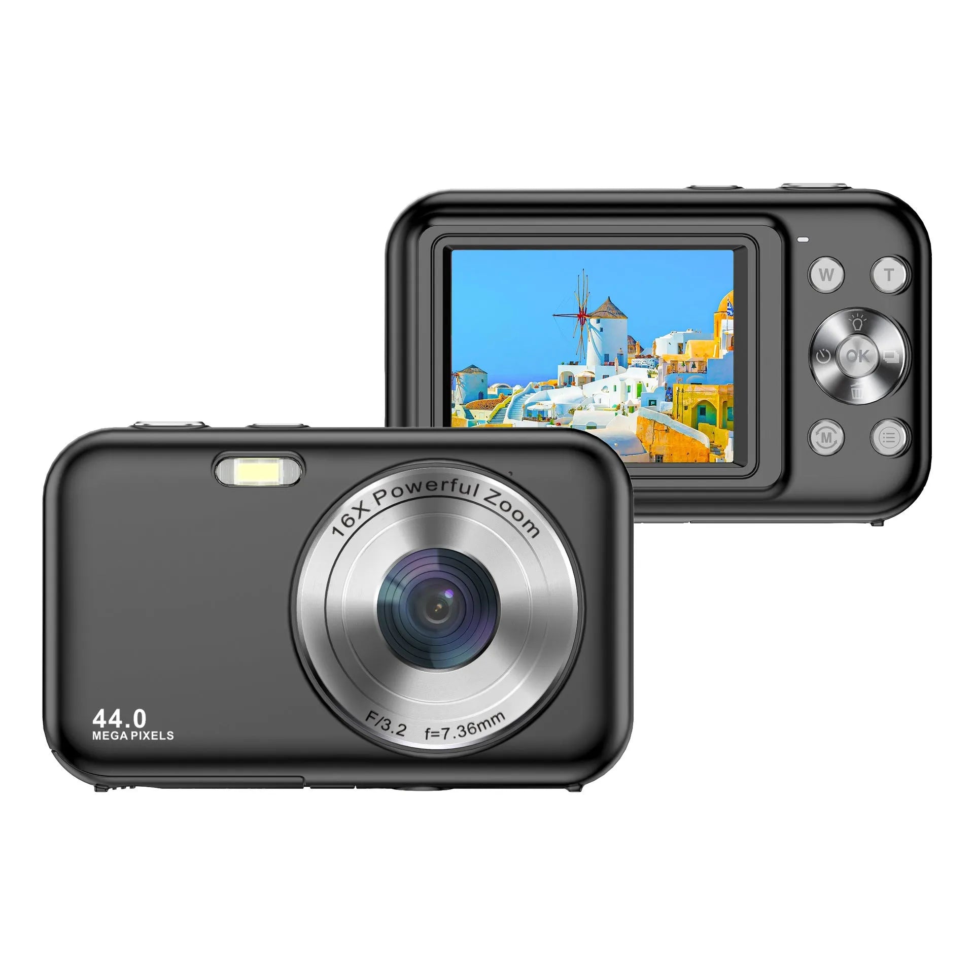 Children's digital camera in purple with a 2.4-inch screen shown displaying a photo.