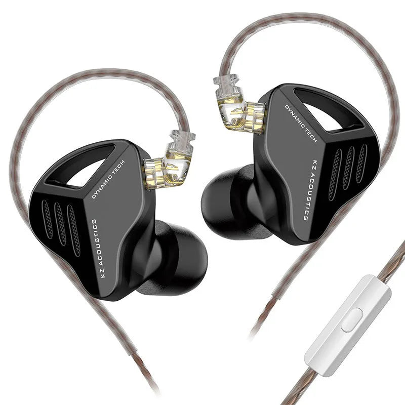 KZ ZAX black and silver blue in-ear headphones with 3.5mm L-bend plug and optional microphone.