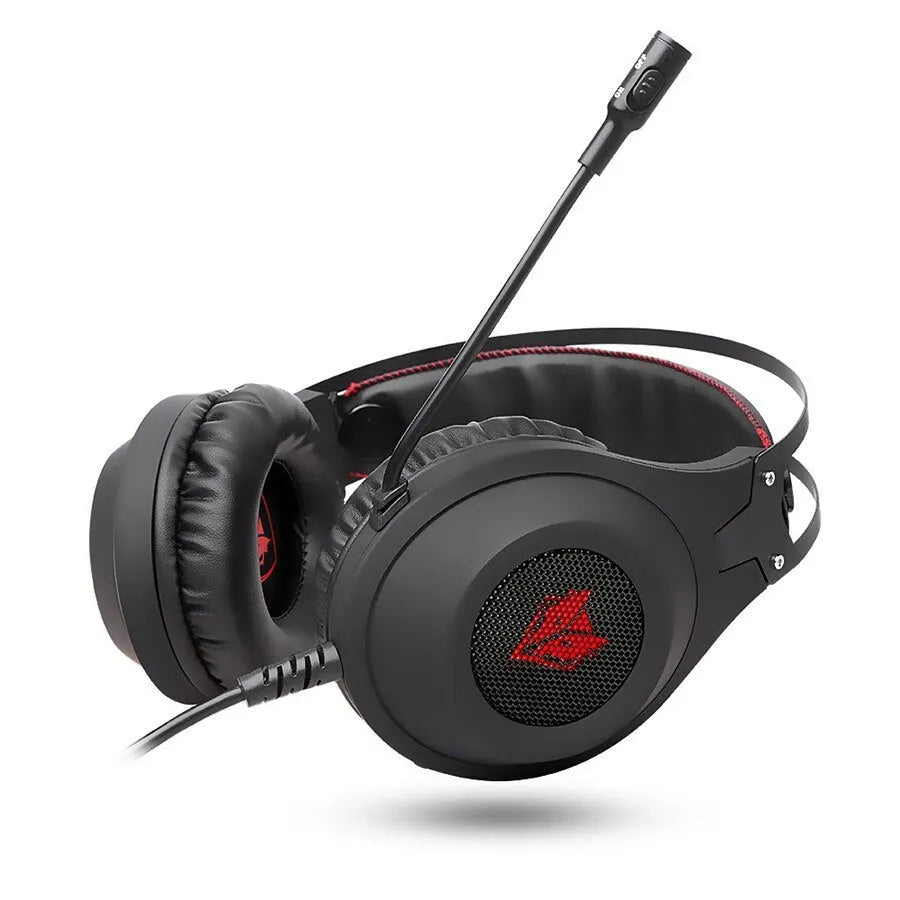 NUBWO N2 black and silver over-ear gaming headset with boom microphone and volume control on earcup.