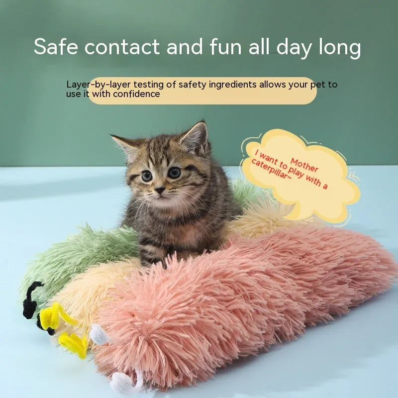 Caterpillar ringing paper plush cat toy, 36cm, in rubber pink, beige, grass green, cement gray or nobility purple.