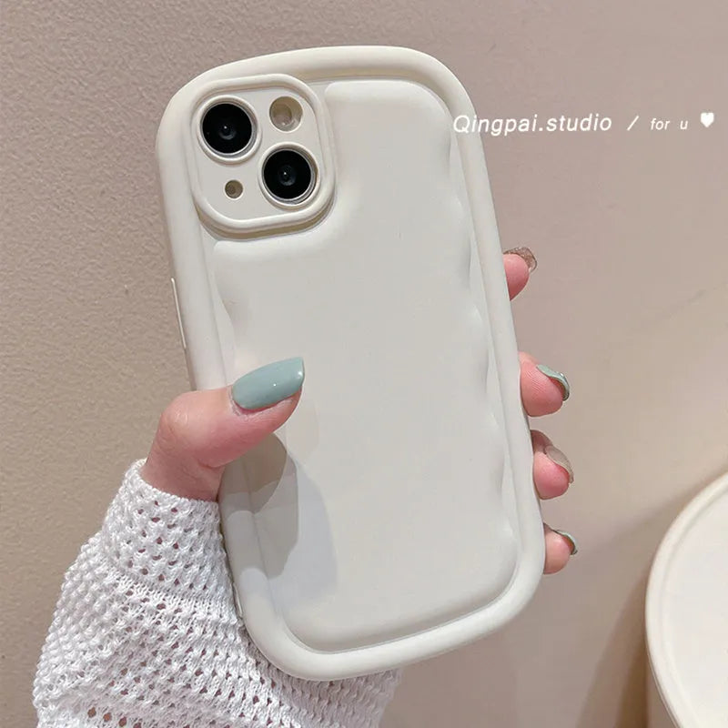TPU phone case with ribbon wrist lanyard for Apple iPhone, all-inclusive solid colour cover