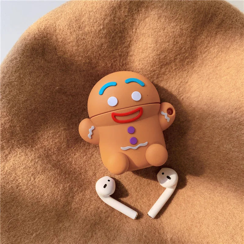Thick gingerbread man silicone case for AirPods 1/2 with hook, cartoon style