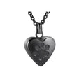 Openable heart-shaped titanium steel casket necklace on a chain, shown in multiple colour finishes.