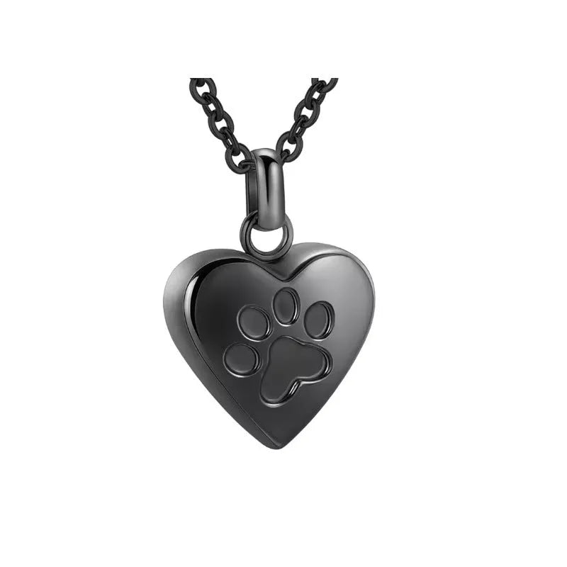 Openable heart-shaped titanium steel casket necklace on a chain, shown in multiple colour finishes.