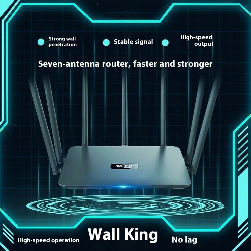 Black and white dual-band 5G gigabit router with multiple antennas for through-wall WiFi coverage
