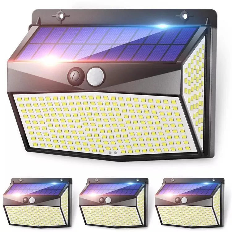Solar wall light induction outdoor courtyard light with 468 LEDs and separate solar panel in black ABS plastic