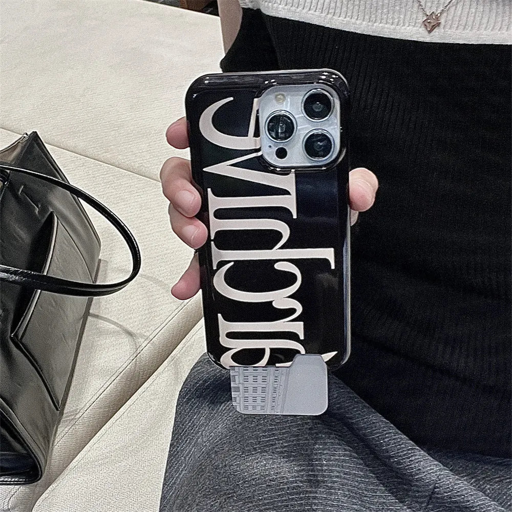 Niche Letter Card Filin hard TPU phone case for Apple iPhone in black side view