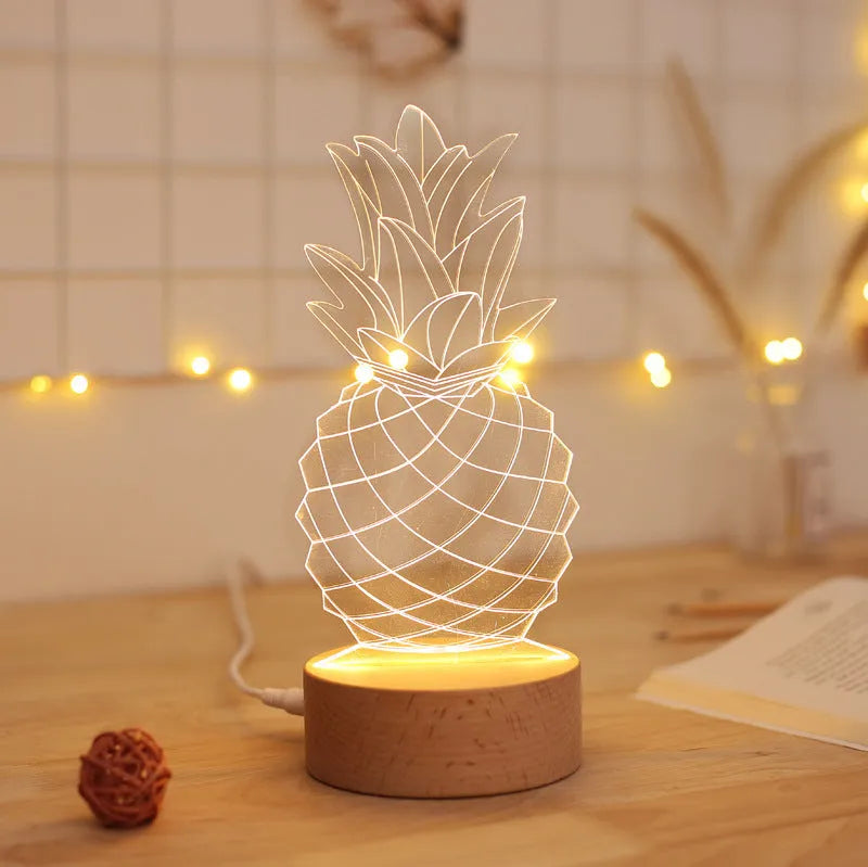 Cartoon pineapple-shaped wooden and acrylic night light with a dimmer switch.