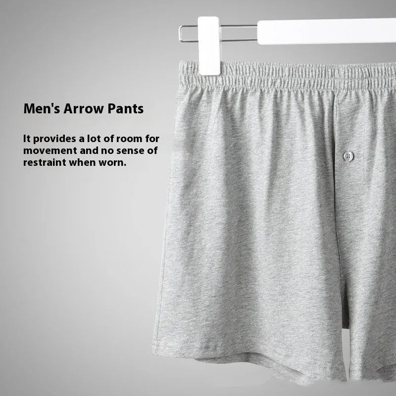 Men's pure cotton boxer shorts in light grey, dark blue and black solid colours showing high-waist loose fit design