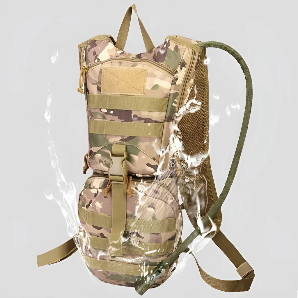 Tactical cycling hydration bag with camouflage pattern and oxford cloth waterproof construction