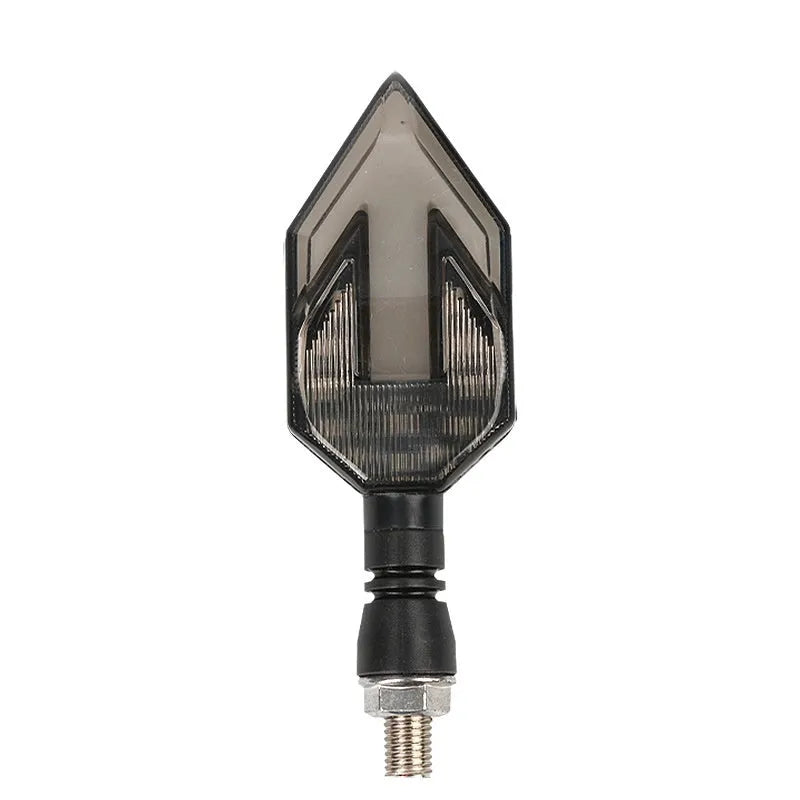 Arrow-shaped LED motorcycle turn signal lamp in ABS plastic housing for 12v universal vehicle fit.