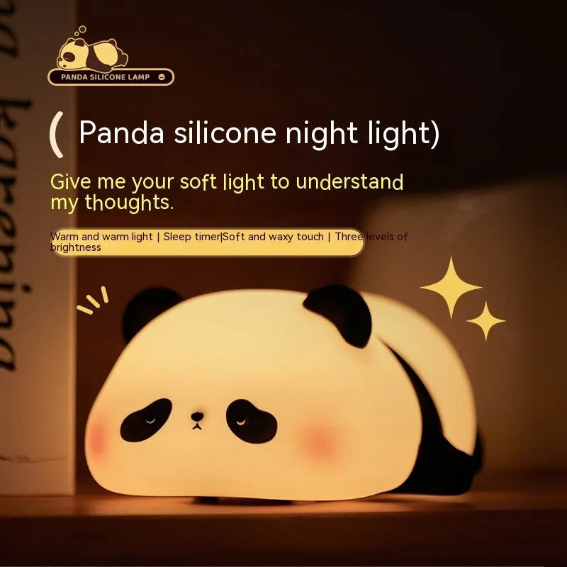 Cartoon panda night light for kids with rechargeable battery and clap controls
