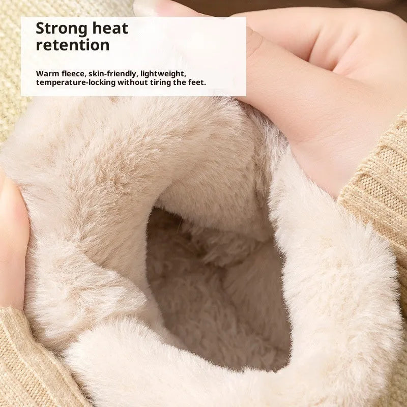 Women's ankle wrap cotton slippers plush upper non-slip EVA sole available in green khaki pink brown gray