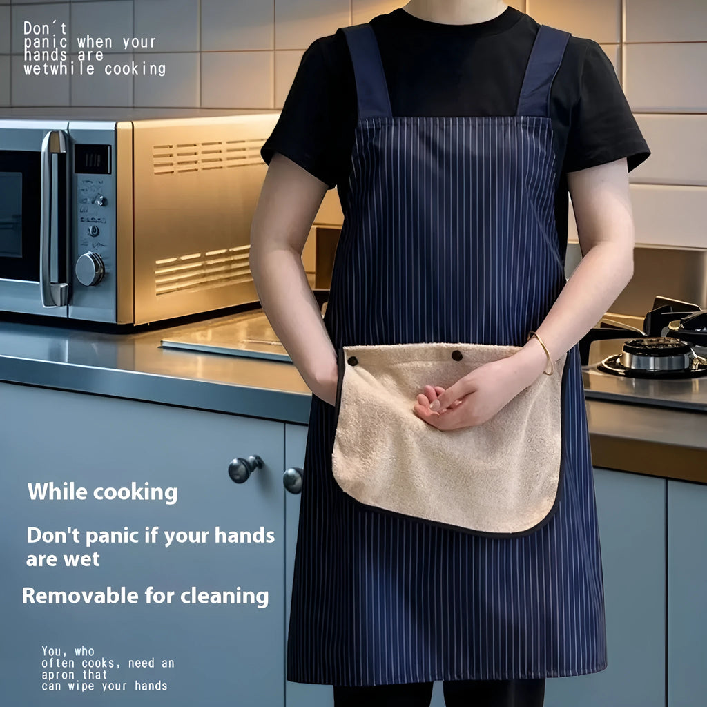 Men's oil-proof kitchen apron with adjustable waist belt in black colour