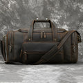 Men's full-grain cowhide leather crossbody bag in dark brown, with stitched seams and shoulder strap, 58cm size