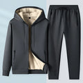 Men's black hooded jacket and matching trousers set with wool lining for autumn sports