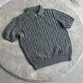 Grey knitted cotton summer T-shirt with short sleeves in youth style
